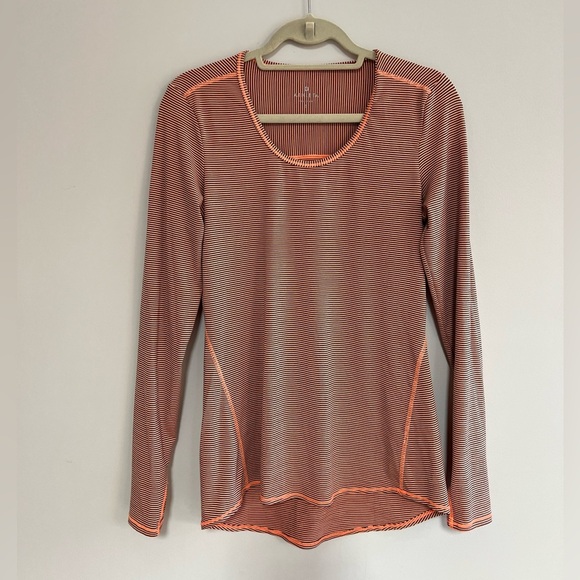 Athleta Long Sleeve Knit Athletic Top Orange and Blue Stripe, size Small - Picture 1 of 8